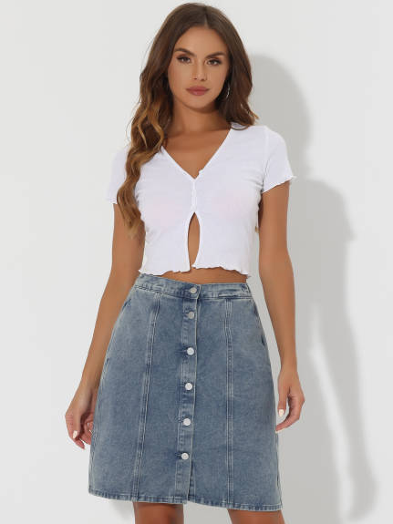 Allegra K- Solid Color High Waist A-Line Denim Skirt