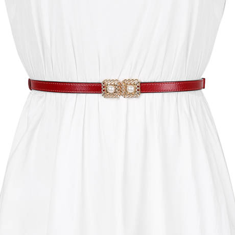 Allegra K- Retro Skinny Interlock Buckle Thin Waist Belt