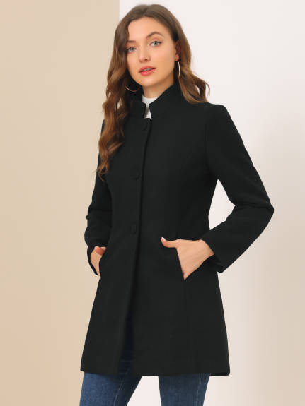 Allegra K- Stand Collar Single Breasted Long Overcoat