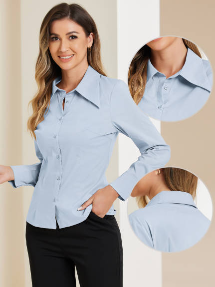 Allegra K - Point Collar Long Sleeve Chiffon Shirt