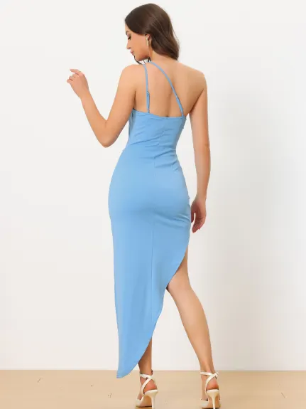 Allegra K- One Shoulder Asymmetrical Keyhole Dress