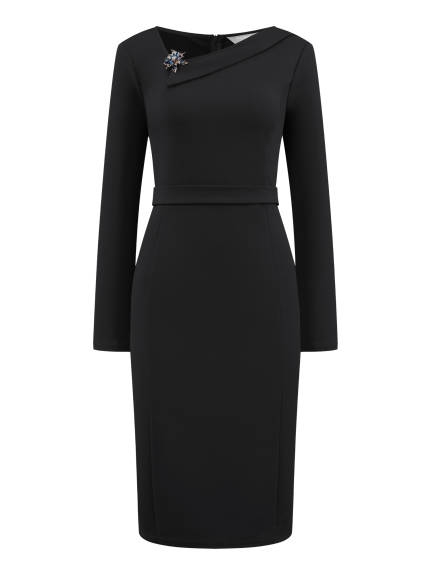 INSPIRE CHIC - Asymmetrical Neckline Midi Sheath Dress