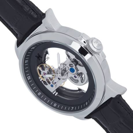 Montre automatique Heritor Xander semi-squelette avec bracelet en cuir - Argent/Bleu