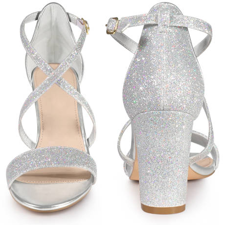 Allegra K - Glitter Open Toe Crisscross Strap Sandals