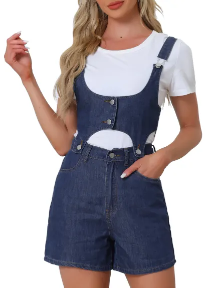 Allegra K - Denim Casual Detachable 2 Piece Set Romper