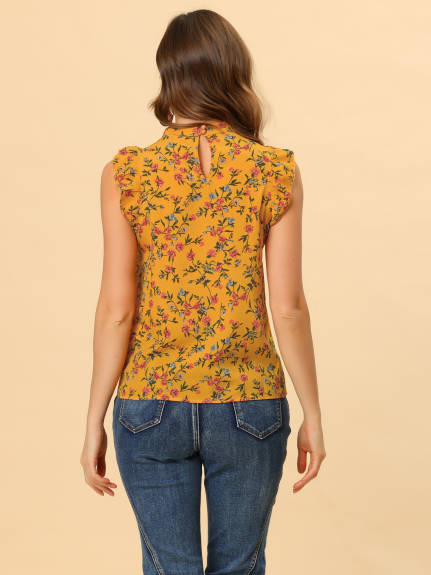 Allegra K - Casual Stand Collar Sleeveless Summer Floral Top