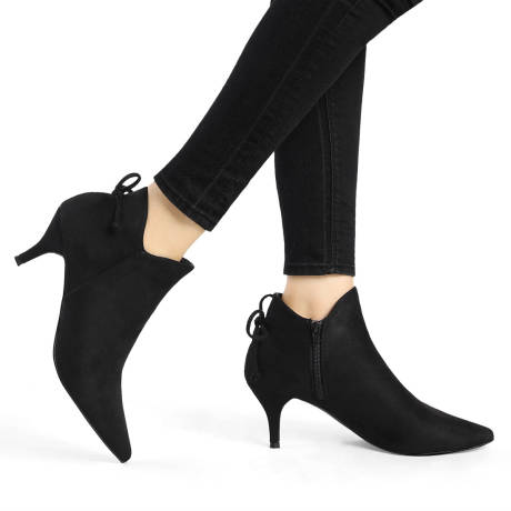 Allegra K - Pointed Toe Kitten Heel Ankle Boots