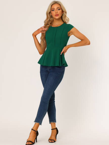 Allegra K - Round Neck Workwear Peplum Top