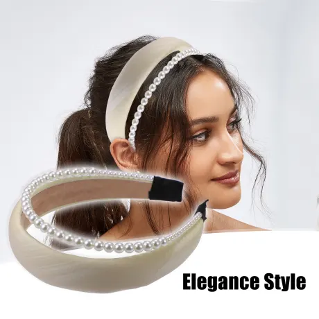 Unique Bargains - Double Layer Faux Pearl Sponge Headband