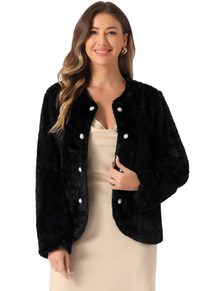 INSPIRE CHIC - Pearl Button Faux Fur Coat Jacket