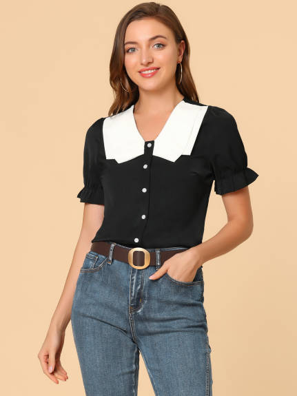 Allegra K- Contrast Butterfly Collar Summer Blouse