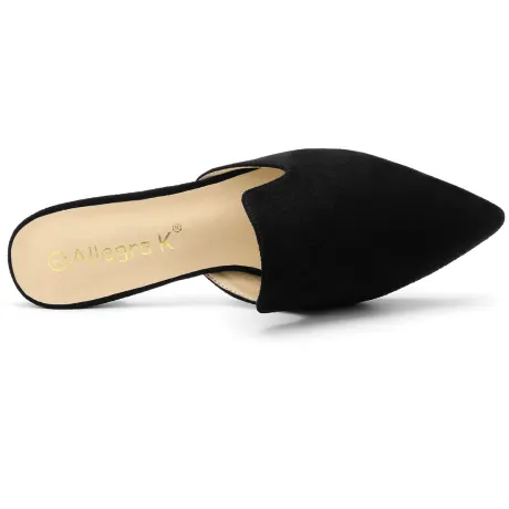 Allegra K- Pointed Toe Flat Slides Black Mules