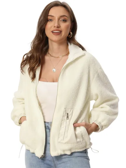 Allegra K- Fleece Faux Lapel Zip Up Coats