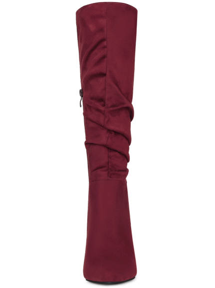 Allegra K - Slouchy Pointed Toe Heeled Knee High Boots