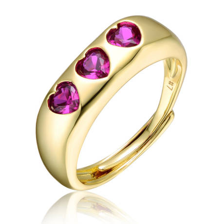 Rachel Glauber 14k Gold Plated with Ruby Red Cubic Zirconia 3-Hearts Halo Promise Ring: Size 5