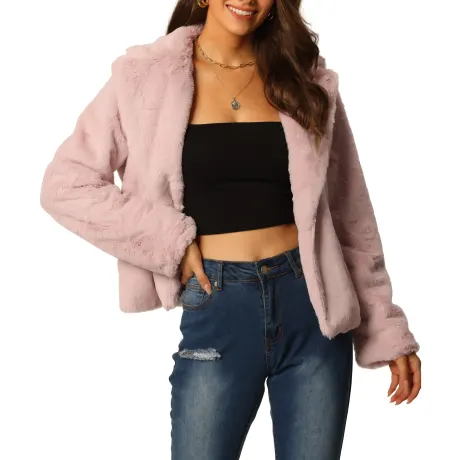 Allegra K- Cropped Notch Lapel Fluffy Coat