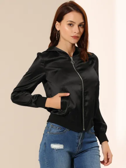 Allegra K- Casual Zipper Front Lightweight Bomber Jacket