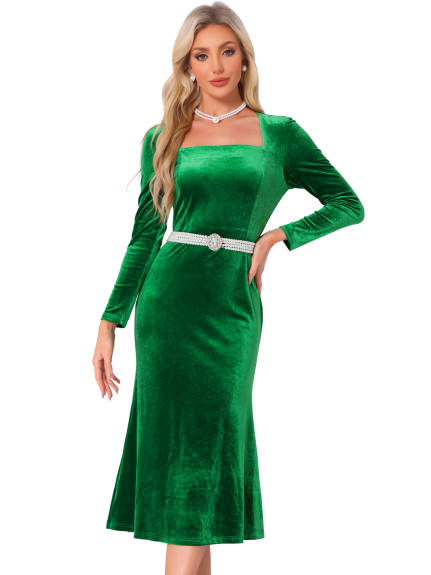 Allegra K - Square Neck Bodycon Elegant Velvet Dress