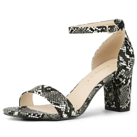 Allegra K - Snakeskin pattern Ankle Strap Heeled Sandals