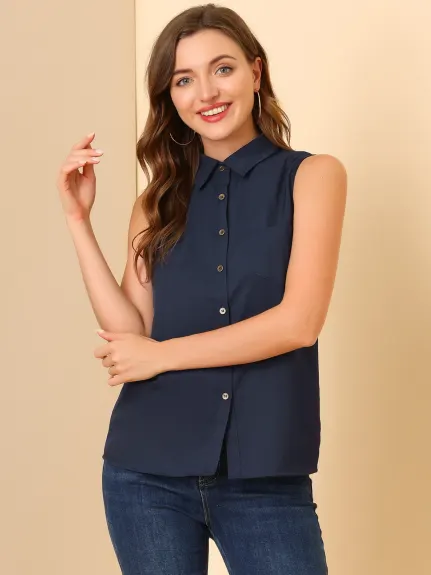 Allegra K- Single Breasted Sleeveless Blouse Shirt