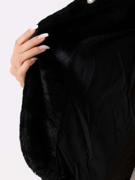 INSPIRE CHIC - Pearl Button Faux Fur Coat Jacket