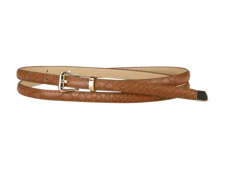 Allegra K- Skinny Embossed Leather Alloy Pin Buckle Belt