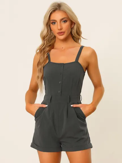 Allegra K - Sleeveless Chambray Overall Short Jumpsuit