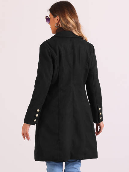 Allegra K - Notched Lapel Double Breasted Long Pea Coat