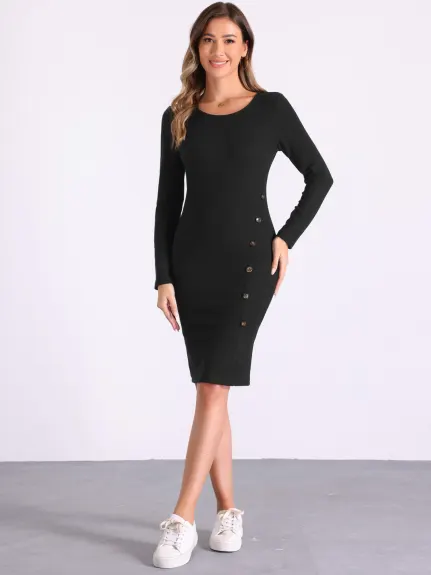 INSPIRE CHIC - Button Decor Sweater Sheath Dress