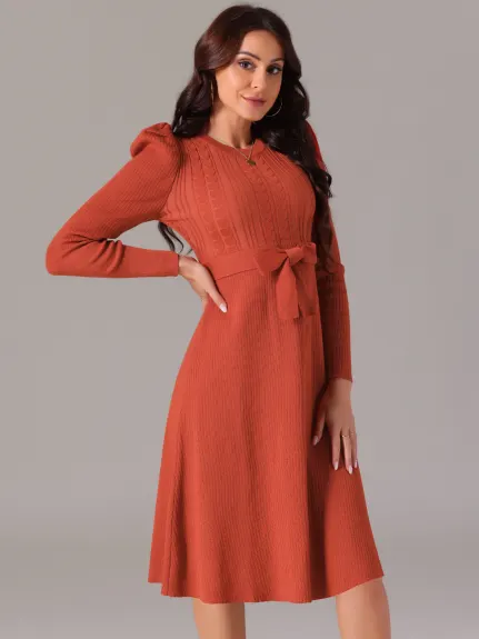 INSPIRE CHIC - Robe midi à manches longues bouffantes avec ceinture