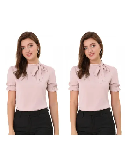 Allegra K - Tie Neck Summer Blouse Pack, Pink Combo 1