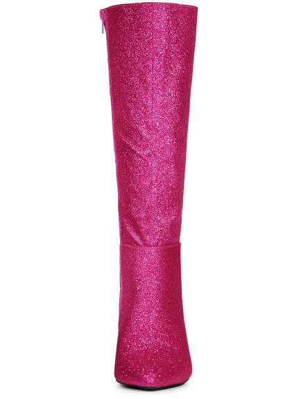 Allegra K - Glitter Stiletto Heel Knee High Boots