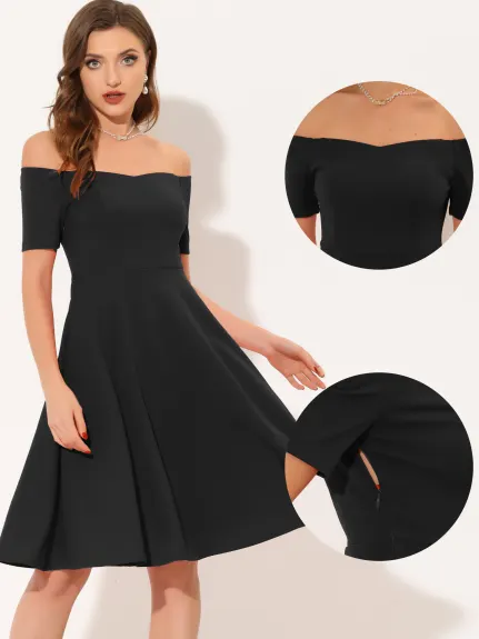 Allegra K- Elegant Short Sleeve Off the Shoulder Cocktail Dress