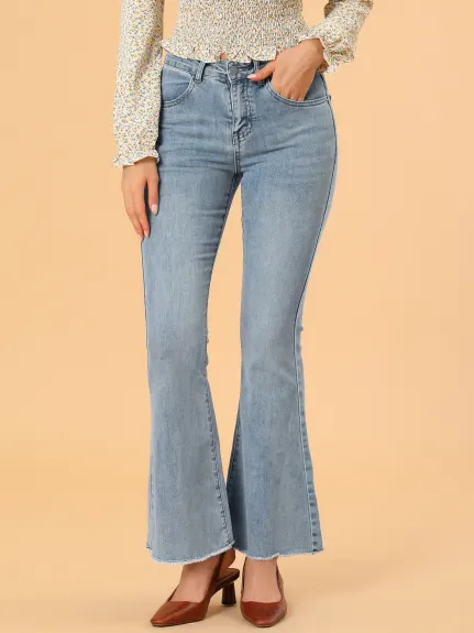 Allegra K- Jean en denim taille haute avec poche oblique et jambe large