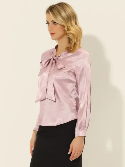 Allegra K- irrégulier pointillé travail Casual manches longues cravate col Blouse