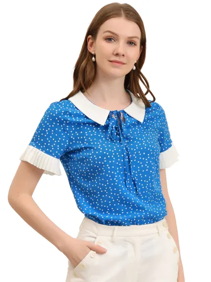 Allegra K- Contrast Doll Collar Polka Dots Blouse