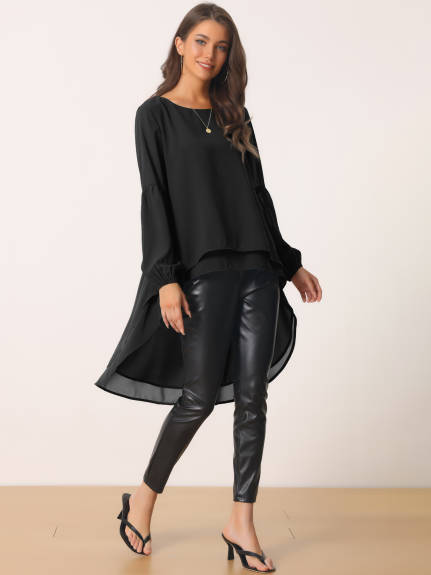 Allegra K- Lantern Long Sleeve High Low Asymmetrical Irregular Hem Top