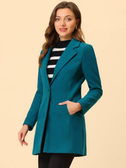 Allegra K- Classic Notched Lapel Long Overcoat