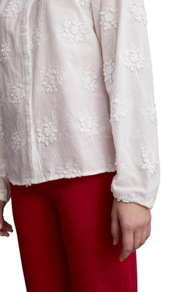 Tribal - Floral Embroidered Blouse with Ruffed Collar