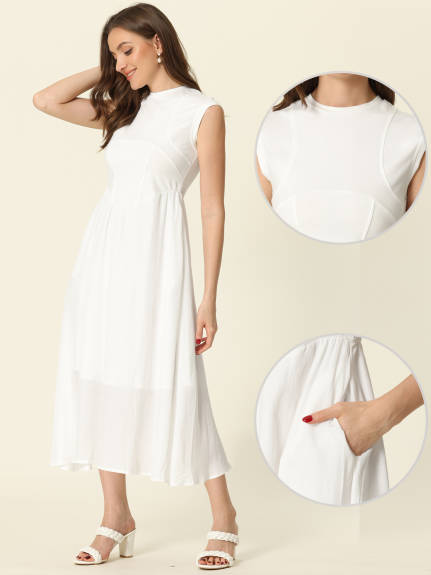 Allegra K- Round Neck Cap Sleeve Midi Dress