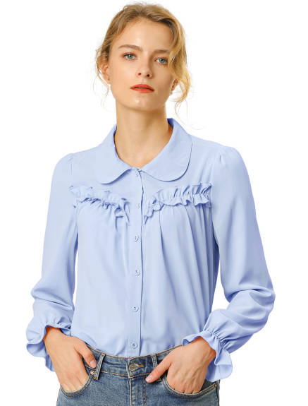 Allegra K- Ruffle Peter Pan Collar Shirt