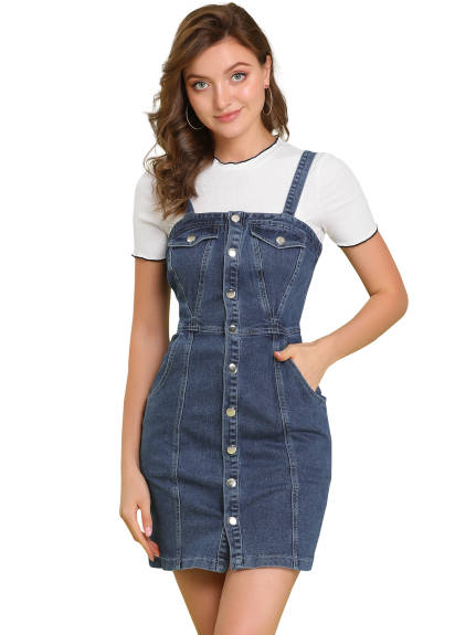 Allegra K- Button Classic Denim Overall Dress