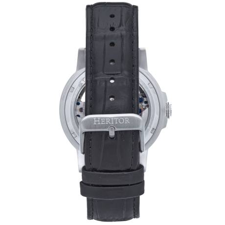 Montre automatique Heritor Xander semi-squelette avec bracelet en cuir - Argent/Bleu