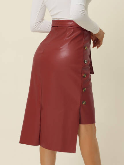 Allegra K - High Low Belted Leather Skirt