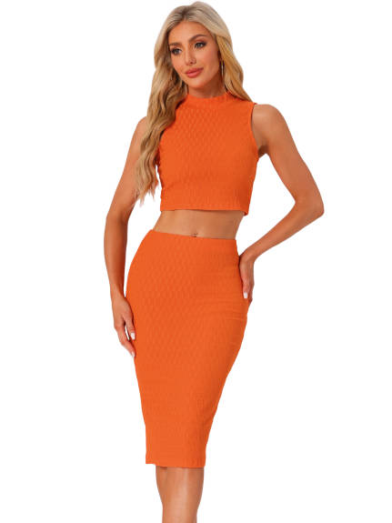 Allegra K - Mock Neck Tank Top and Bodycon Skirt Set