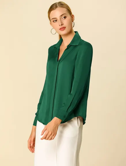 Allegra K- Elegant V-Neck Blouse Long Sleeve Shirt