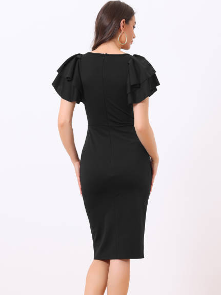 Allegra K - Ruffle Sleeve Bodycon Midi Work Dress