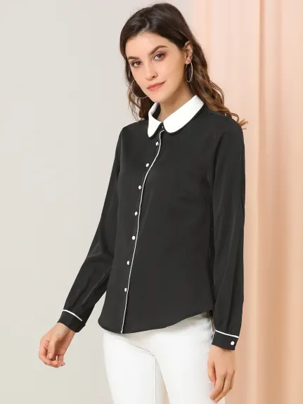 Allegra K- chemise contraste pour femme à col Peter Pan Blouse