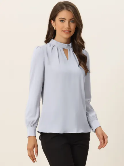 Allegra K- Stand Collar Long Sleeve Blouse Shirt