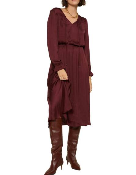 current air - Satin Vneck Long Sleeve Dress